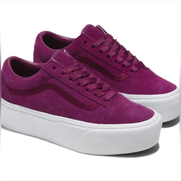 Vans Old Skool Stackform Mono Embroidery Dark Purple Plum Platform Sneakers sz 6 - Picture 4 of 10